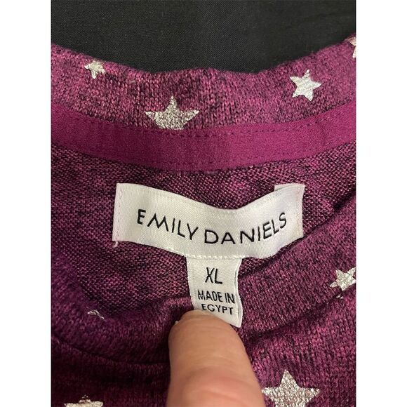 Emily Daniels Women's XL Purple Long Sleeve Star Print Pullover Crew Neck - Picture 6 of 9